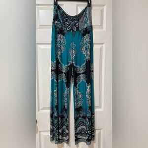 Teal and Black Paisley Print Pants